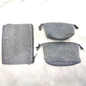 Dagne Dover Heathered Gray Neoprene toiletry and pouch 3 piece set bundle